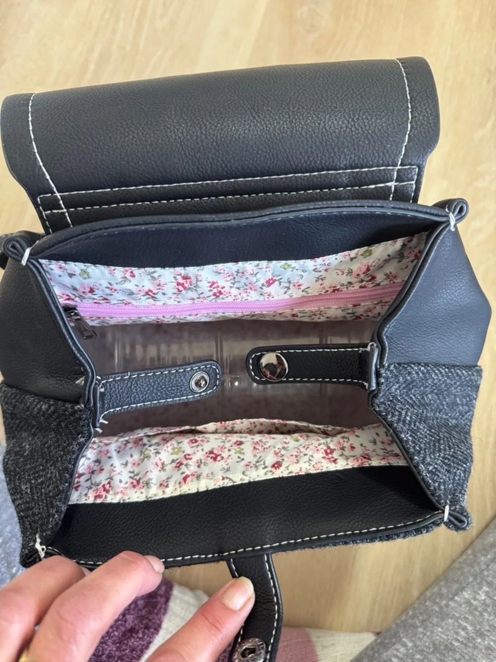 Islander Black Tweed Backpack with Contrast Stitching